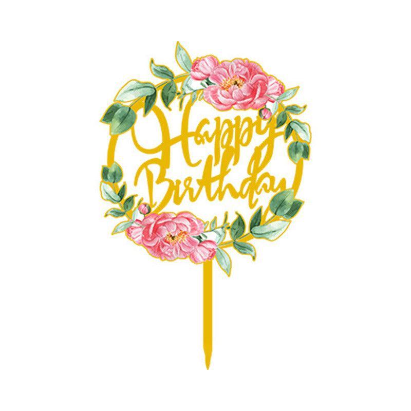 Happy Birthday Anniversary Wedding Cake Flowers Topper Acrylic Party Decorations - NO.13