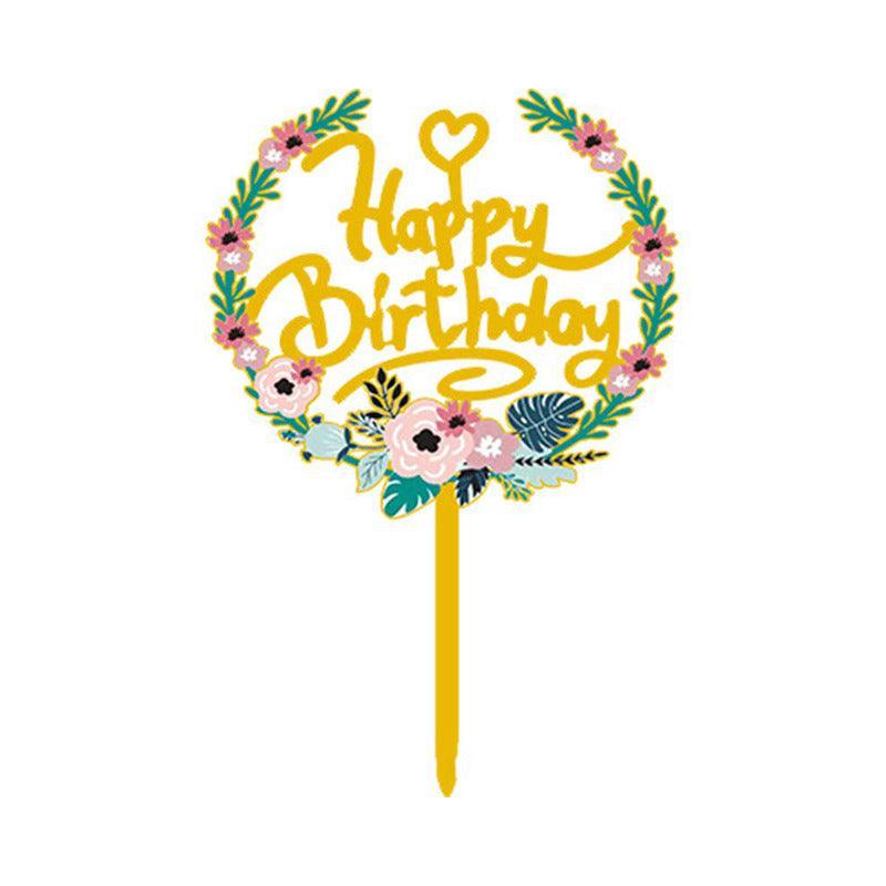 Happy Birthday Anniversary Wedding Cake Flowers Topper Acrylic Party Decorations - NO.14