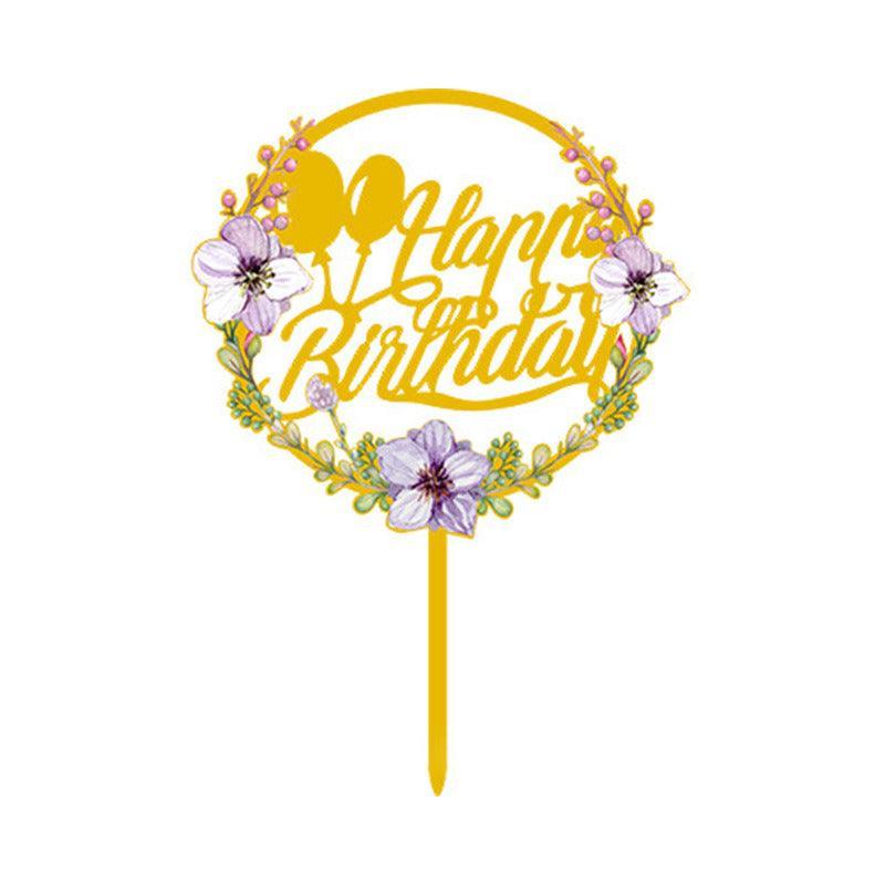 Happy Birthday Anniversary Wedding Cake Flowers Topper Acrylic Party Decorations - NO.05