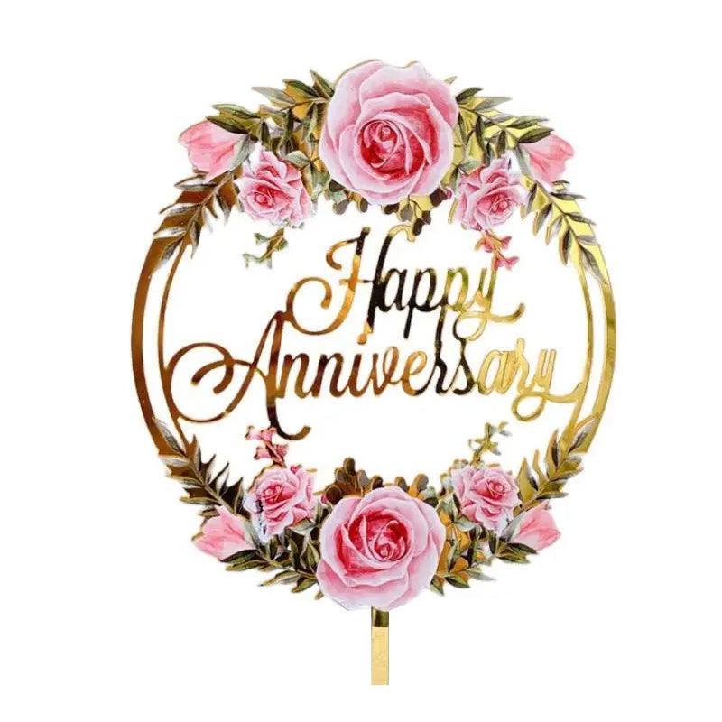 Happy Birthday Anniversary Wedding Cake Flowers Topper Acrylic Party Decorations - NO.09
