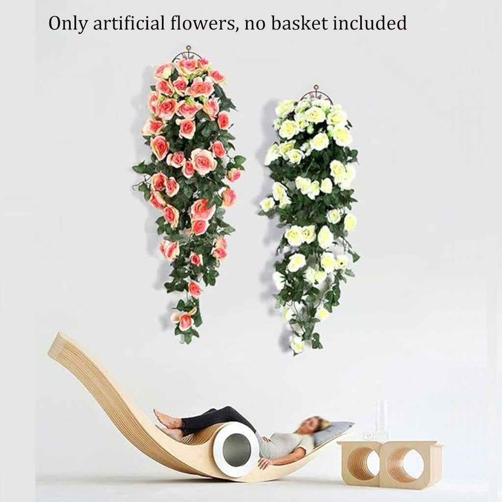 2PCS Artificial Rose Flower Garland Hanging Vine Home Wall Decor Fake Rattan - White