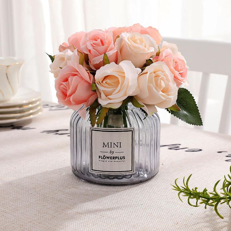 12 Heads Silk Rose Artificial Flowers Fake Bouquet - Champagne