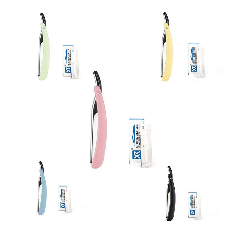 Old Shaver Razor Eyebrow Knife Folding Manual Shaver Holder Home Salon Tool Au - Yellow+10PCS Blades