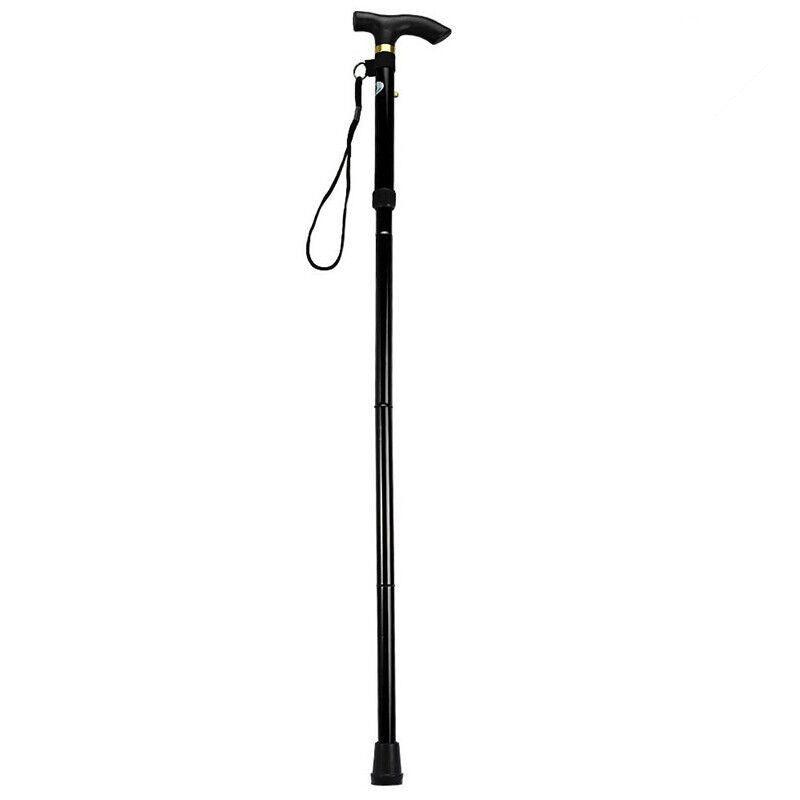 Folding Walking Stick Travel Cane Adjustable Height 82 to 92cm Aluminium Anti Slip - Silver