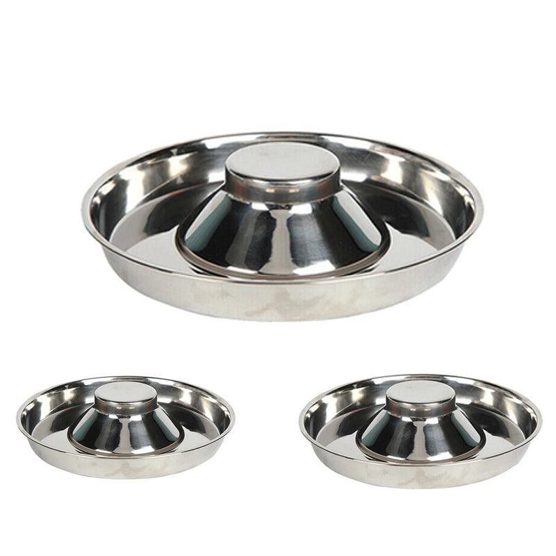 Stainless Steel Pet Bowl Slow Feeder Dish Puppy Dog Cat Food Feeding Weaning Bowl - L