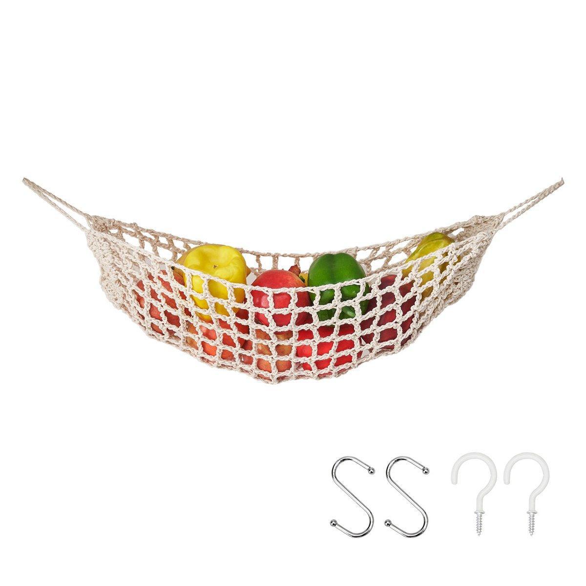 Under Desk Hanging Fruit Basket Kitchen Storage Net Home Organizer for Fruits - Khaki