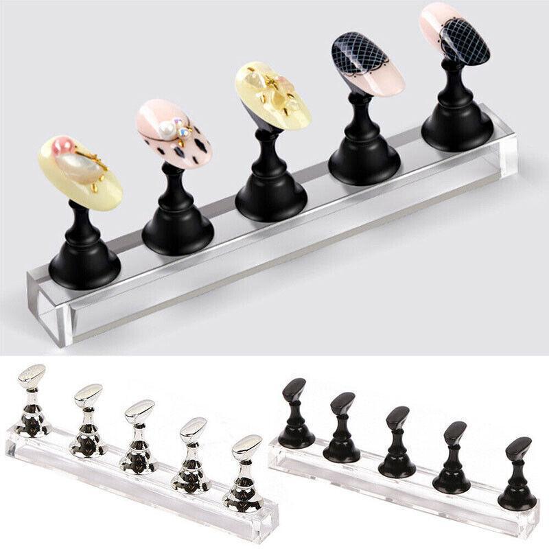 Acrylic Nail Display Stand with Snap On Tips Holders for Practice and Display - Black
