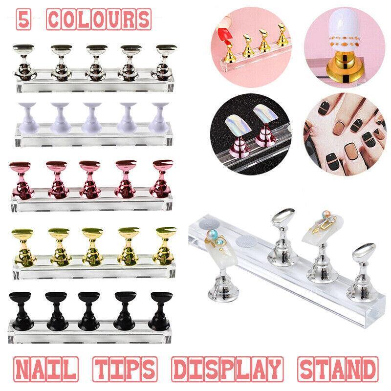 Acrylic Nail Display Stand with Snap On Tips Holders for Practice and Display - Silver