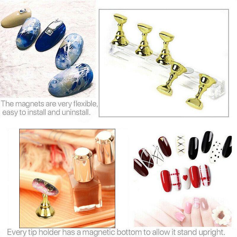 Acrylic Nail Display Stand with Snap On Tips Holders for Practice and Display - Silver