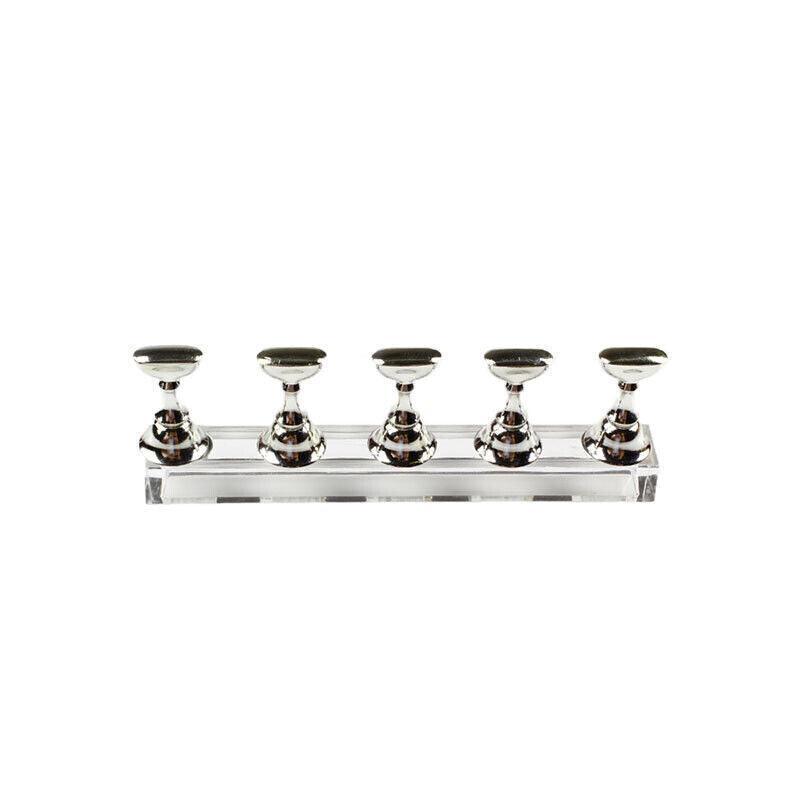 Acrylic Nail Display Stand with Snap On Tips Holders for Practice and Display - Silver