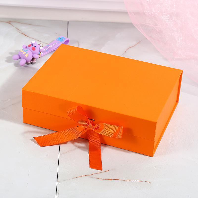 Elegant Ribbon Flip Folding Gift Boxes Multiple Colors High-Quality Cardboard - Orange