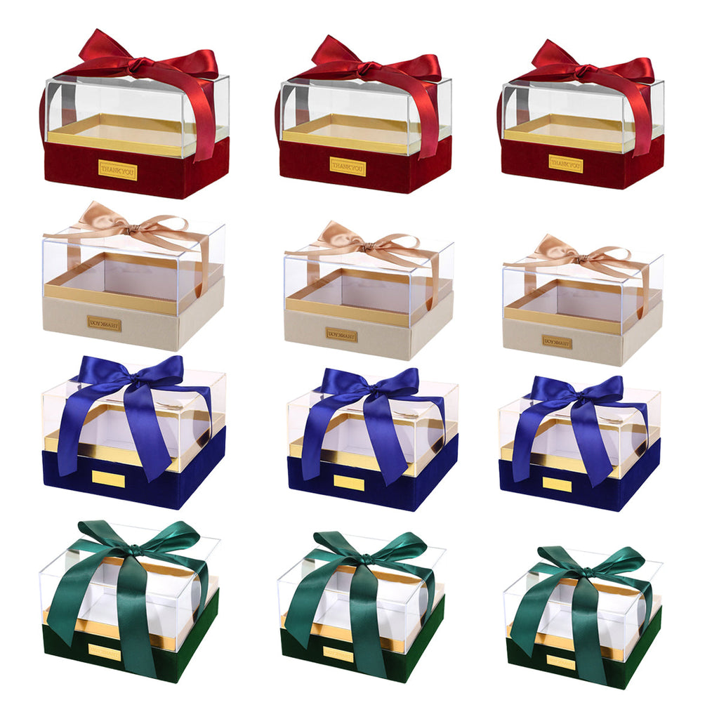 Acrylic Gift Box Clear Souvenir Display Case Bow Storage Container for Packaging - Red - M