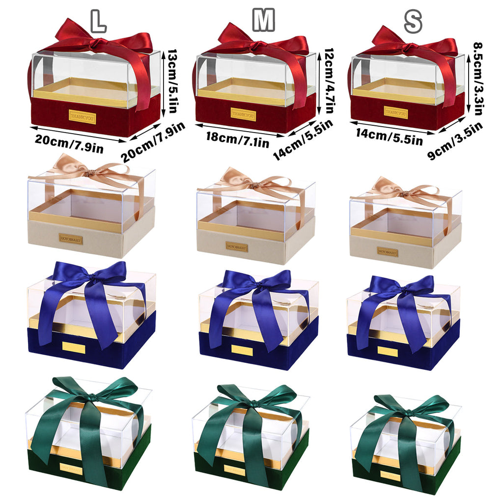 Acrylic Gift Box Clear Souvenir Display Case Bow Storage Container for Packaging - Red - M