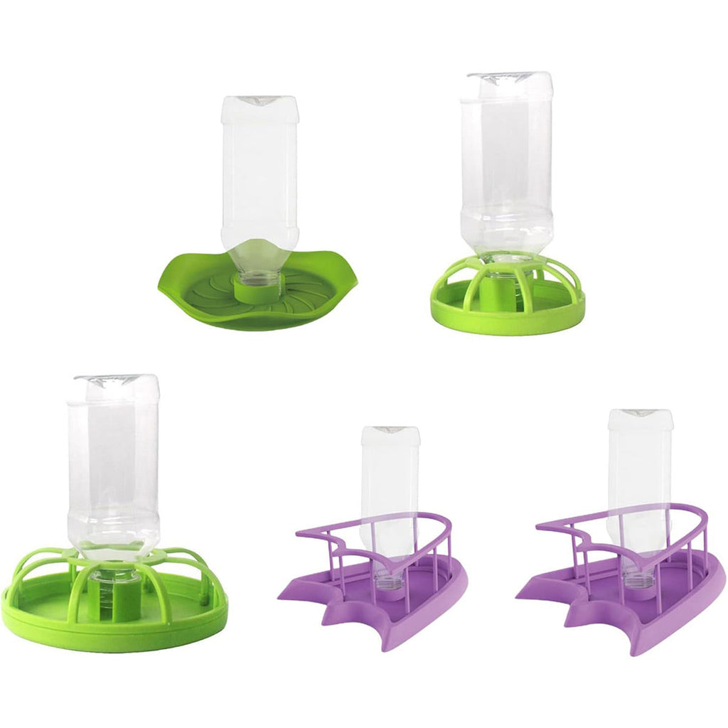 Reptile Water Bowl with Bottle for Lizard Gecko Snake Inverted Bottle Dispenser - Green Lotus Leaf
