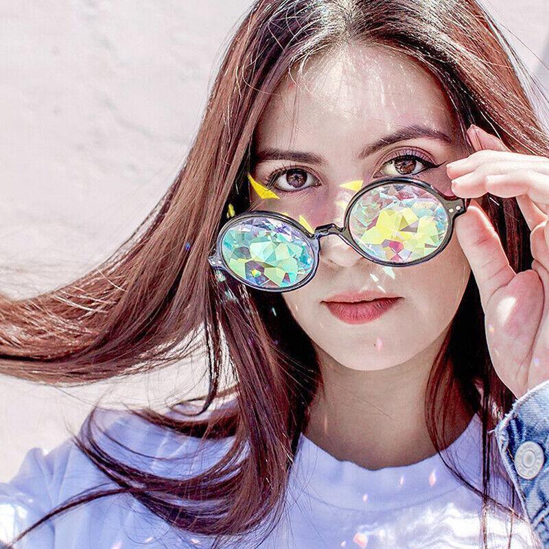Festival Rave Kaleidoscope Glasses Prism Lens Crystal Effect Party Sunglasses - Black
