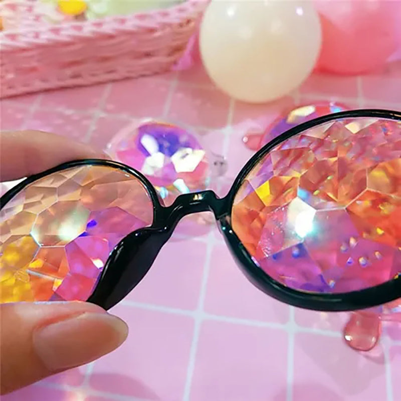 Festival Rave Kaleidoscope Glasses Prism Lens Crystal Effect Party Sunglasses - White