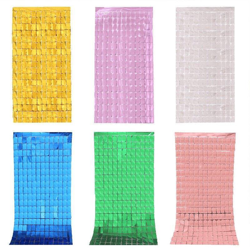 Rectangle Tinsel Curtain Shimmer Wall Backdrop 2M Length Party Decoration Sequin - Blue