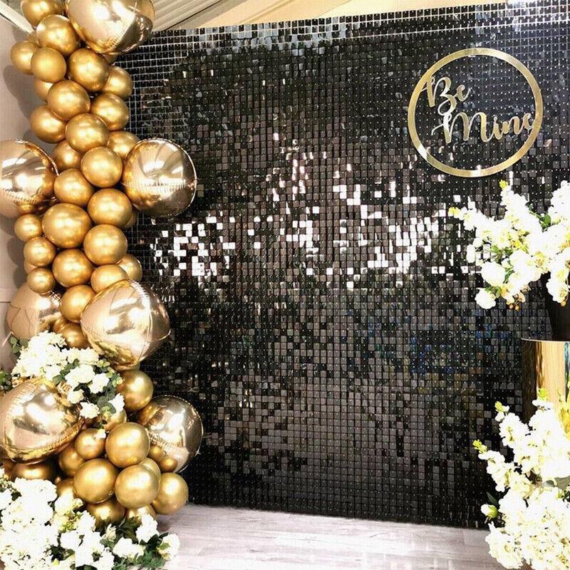 Rectangle Tinsel Curtain Shimmer Wall Backdrop 2M Length Party Decoration Sequin - Gold