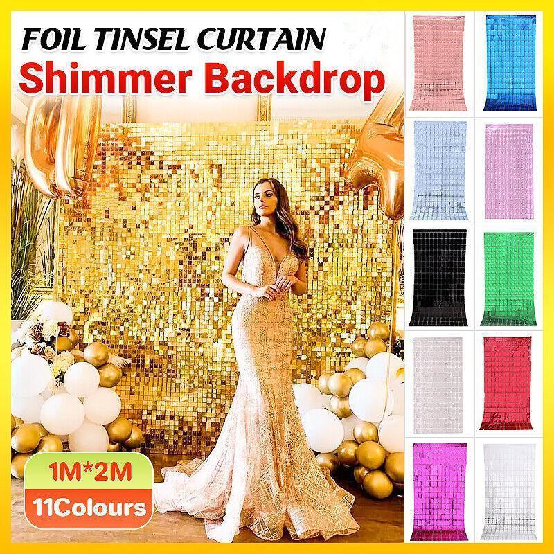 Rectangle Tinsel Curtain Shimmer Wall Backdrop 2M Length Party Decoration Sequin - Light Blue