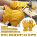 Golden Yellow Cowhide Work Gloves Full Finger Gardening DIY Home Maintenance Use - XL