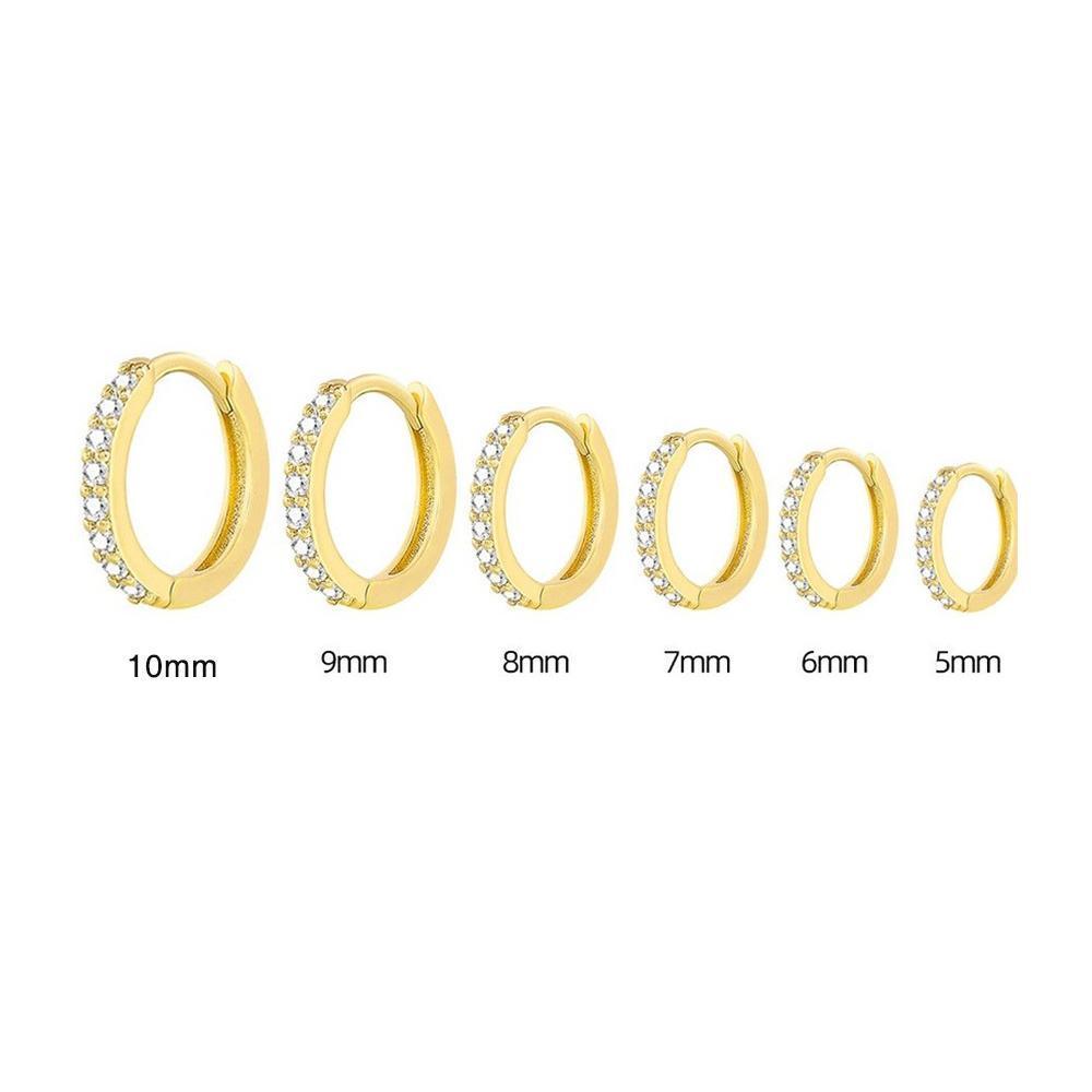 7sizes Hoop Earring Silver Zirconia Ear Huggie Hoop Cartilage Piercing Jewellery - Gold-10mm
