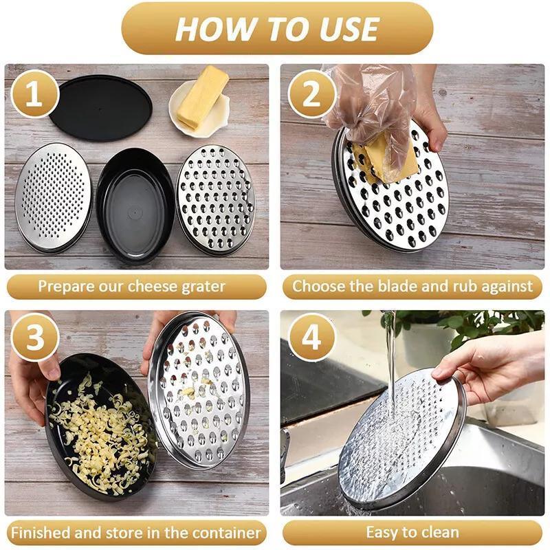 Stainless Steel Kitchen Cheese Grater with Container Storing Fruits Cheese Box - Red