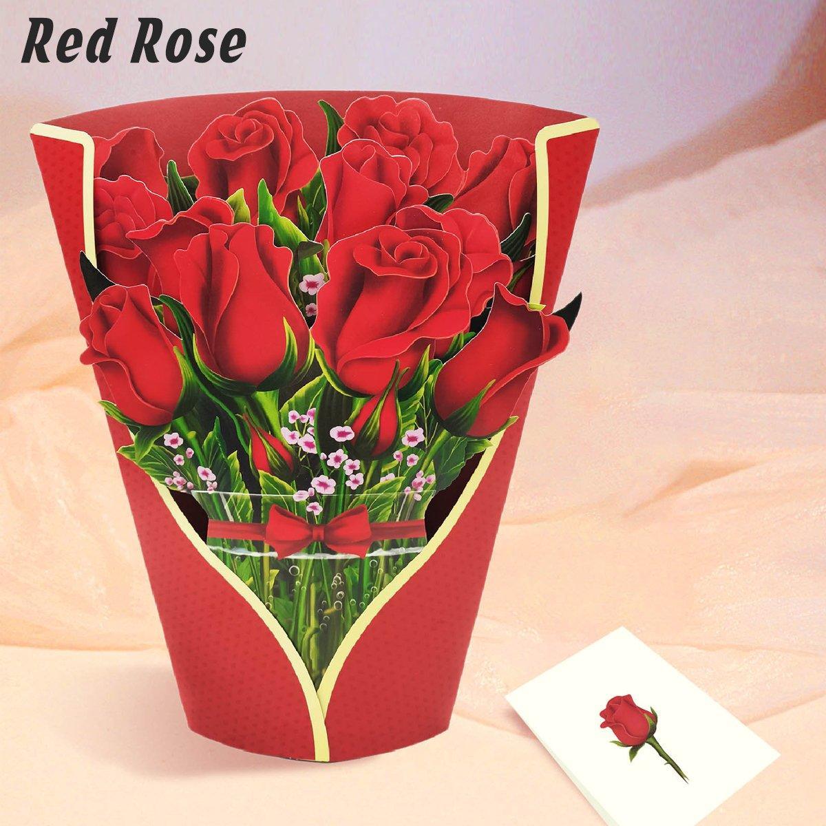 New Style 3D Pop Up Cards Paper Flower Bouquet Greeting Card for All Occasions - Greenish Lily Flower