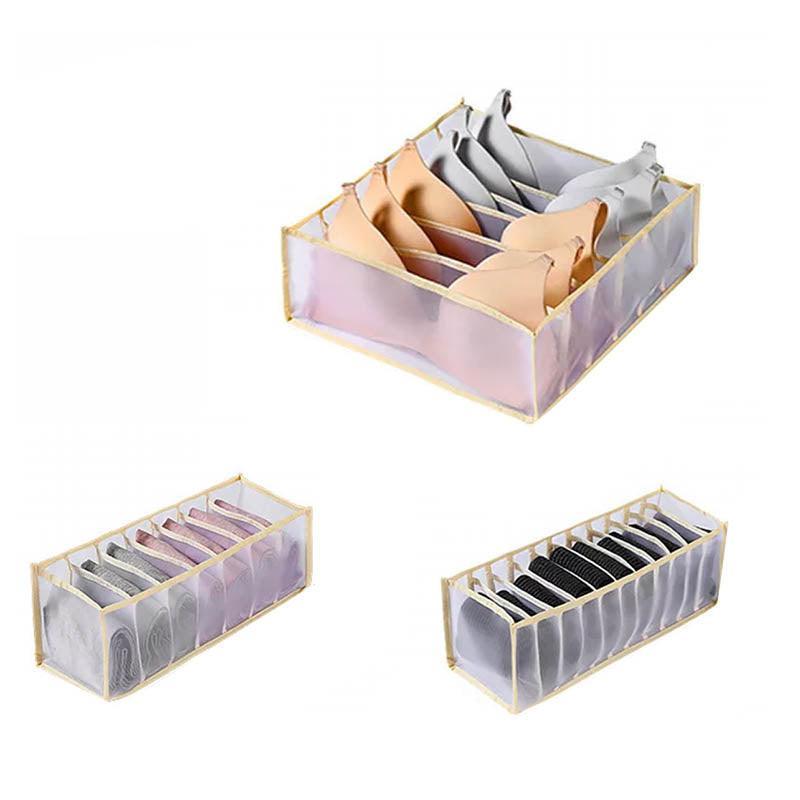 Foldable Drawer Organizer Divider Bra Sock Underwear Storage Closet Wardrobe - Grey with 11 Boxes