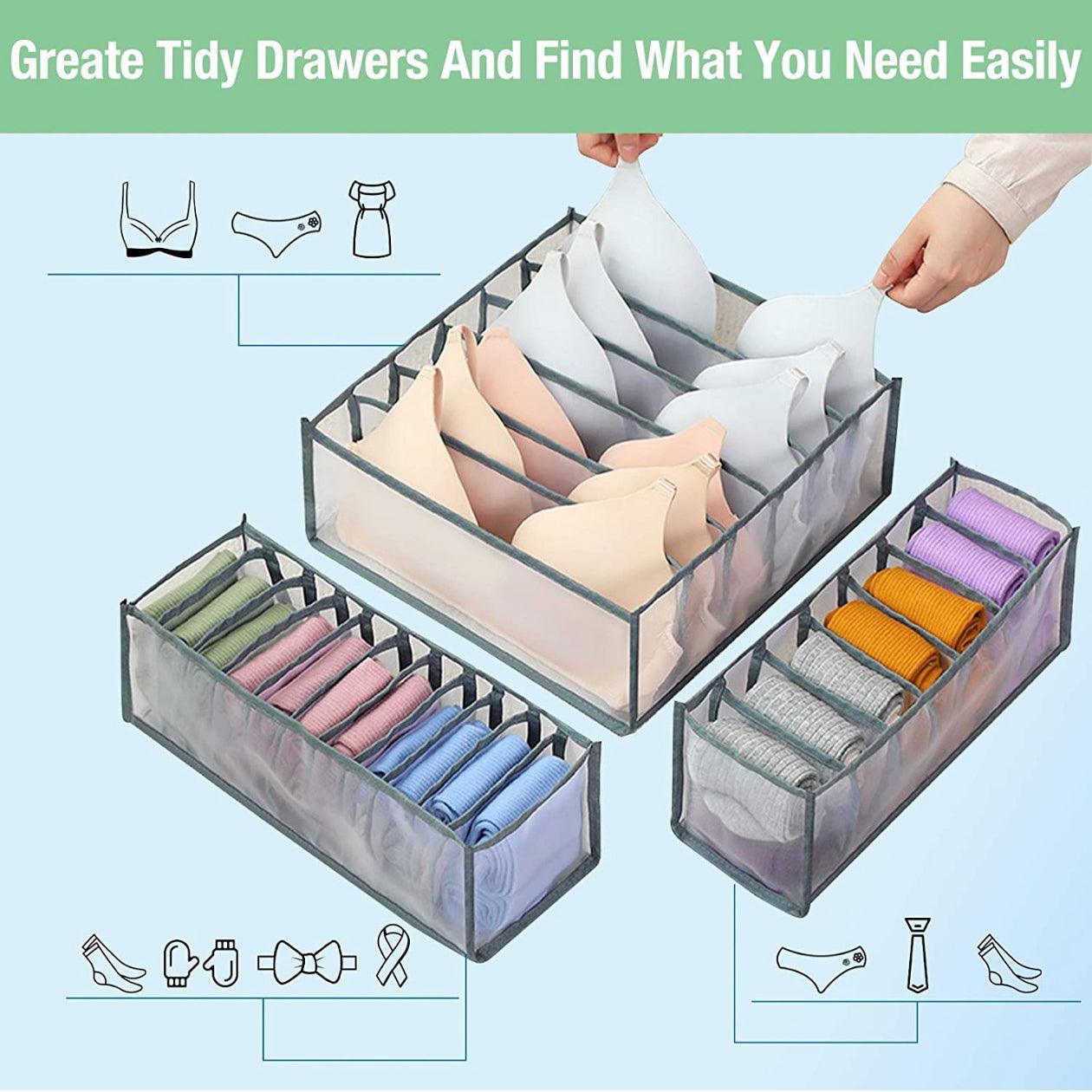 Foldable Drawer Organizer Divider Bra Sock Underwear Storage Closet Wardrobe - White with 11 Boxes
