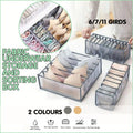 Foldable Drawer Organizer Divider Bra Sock Underwear Storage Closet Wardrobe - Grey with 7 Boxes