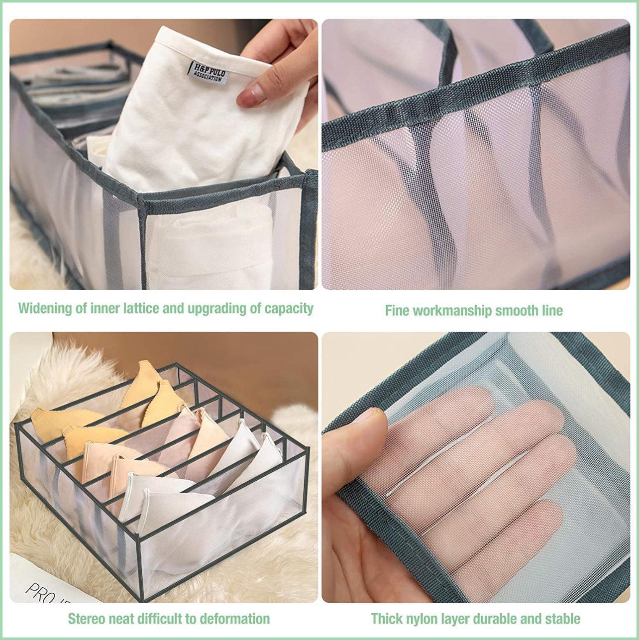 Foldable Drawer Organizer Divider Bra Sock Underwear Storage Closet Wardrobe - Grey with 7 Boxes