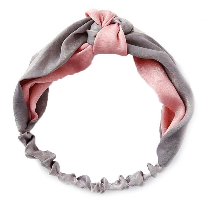 Women Chiffon Floral Print Headband Fashion Bohemian Elastic Cross Hair Bands - B-Pink+Blue