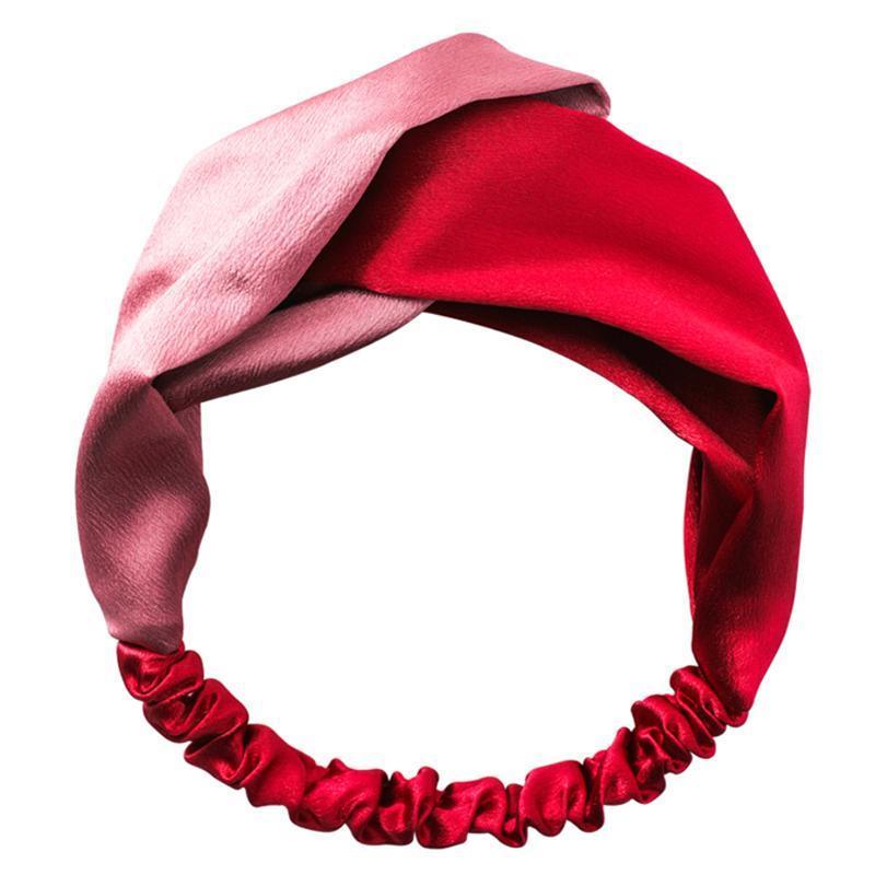 Women Chiffon Floral Print Headband Fashion Bohemian Elastic Cross Hair Bands - Pink