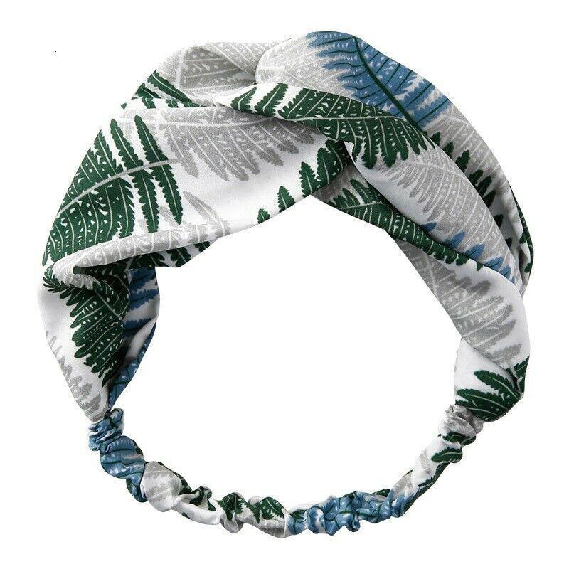 Women Chiffon Floral Print Headband Fashion Bohemian Elastic Cross Hair Bands - C-Navy