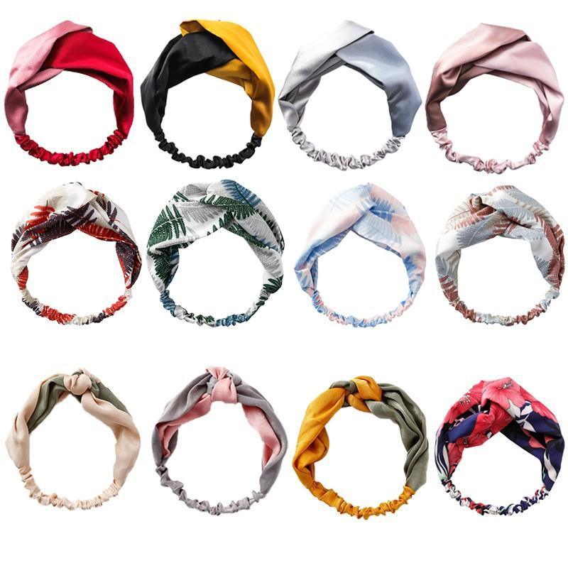 Women Chiffon Floral Print Headband Fashion Bohemian Elastic Cross Hair Bands - C-Red