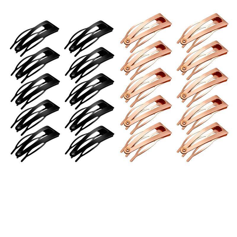 UP 30X Double-grip Hair Clips Metal Snap Barrettes Hair Styling Tool Women Girls - Black(10PCS)