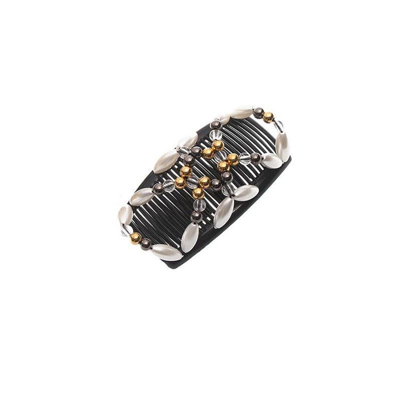 Beaded Stretchy Easy Magic Hair Comb Elastic Double Hair Clip Hair Accessories - Black
