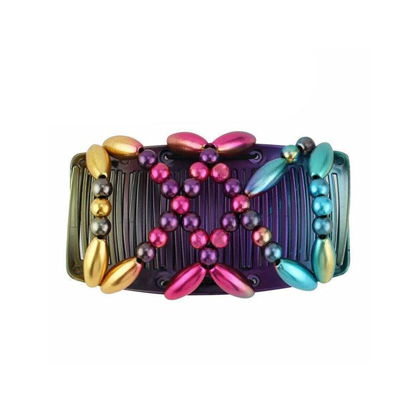 Beaded Stretchy Easy Magic Hair Comb Elastic Double Hair Clip Hair Accessories - Gold