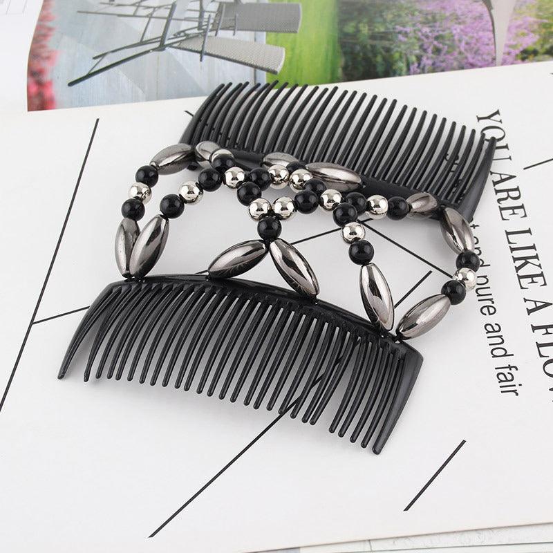 Beaded Stretchy Easy Magic Hair Comb Elastic Double Hair Clip Hair Accessories - White