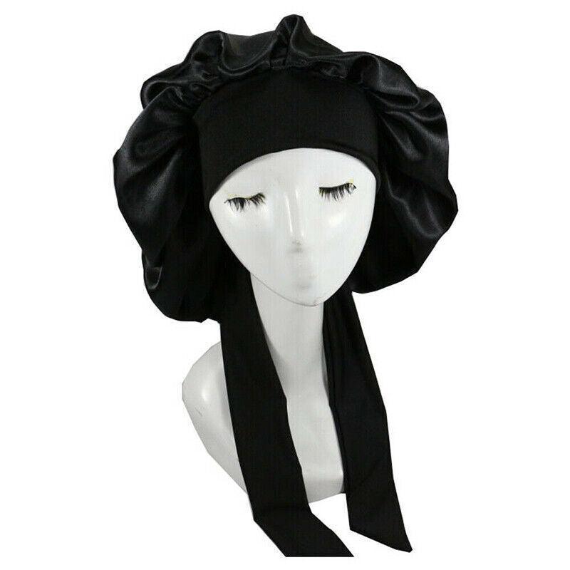 Sleeping Bonnet Hair Wrap Silk Satin Cap Women Elastic Night Hat Soft Headwear - Blue
