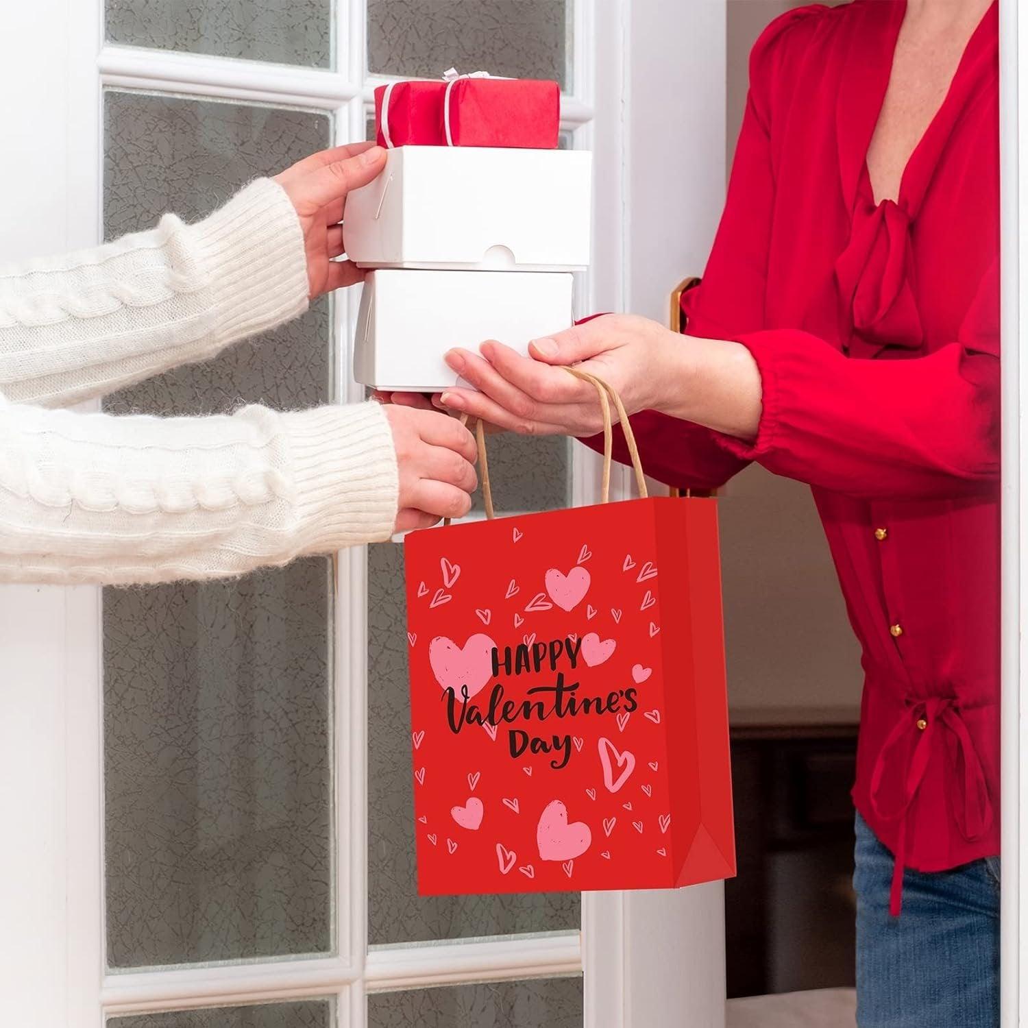 30x Valentines Day Love-Themed Tote Bag Elegant Kraft Paper Handbag Lightweight - Y166
