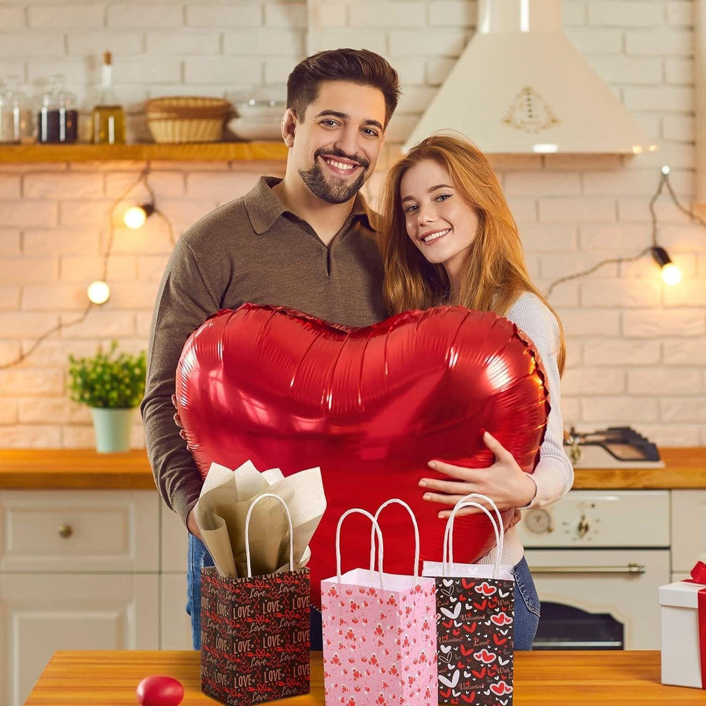 30x Valentines Day Love-Themed Tote Bag Elegant Kraft Paper Handbag Lightweight - Y166