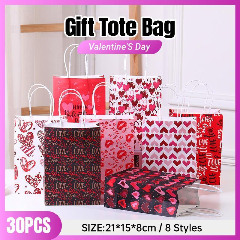 30x Valentines Day Love-Themed Tote Bag Elegant Kraft Paper Handbag Lightweight - Y168