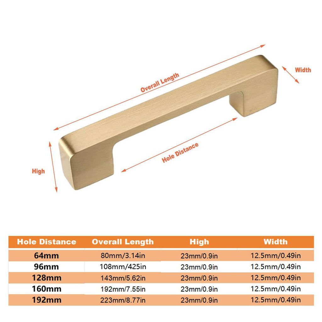 Modern Simple Handle Wardrobe Cabinet Drawer Pull All Copper Gold Door Handle - 192mm