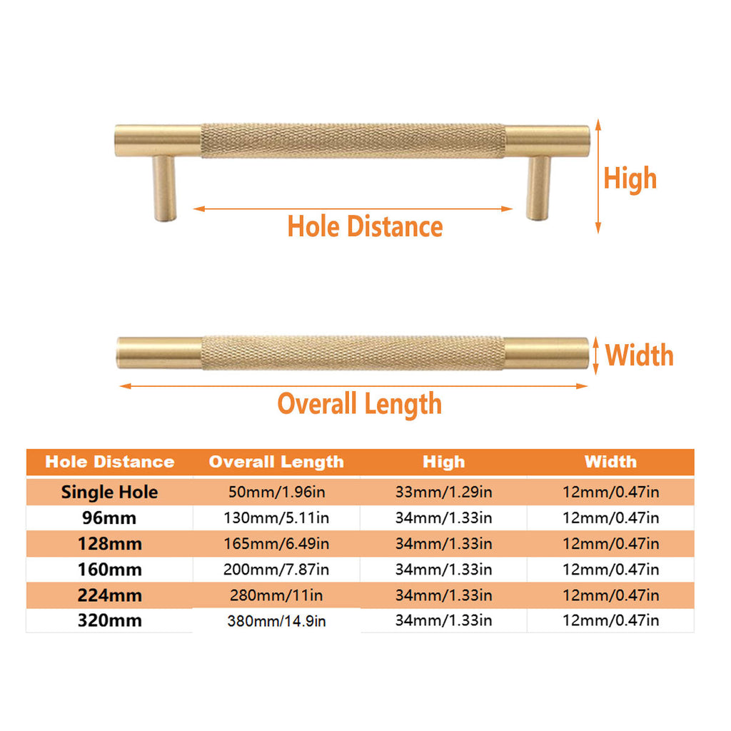 Light Luxury Cabinet Handle Full Copper Gold Straight Knurled Drawer Door Pull - 224mm