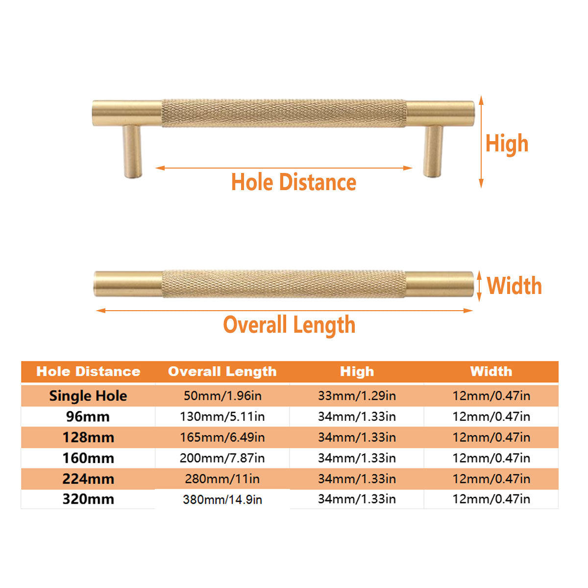 Light Luxury Cabinet Handle Full Copper Gold Straight Knurled Drawer Door Pull - 224mm