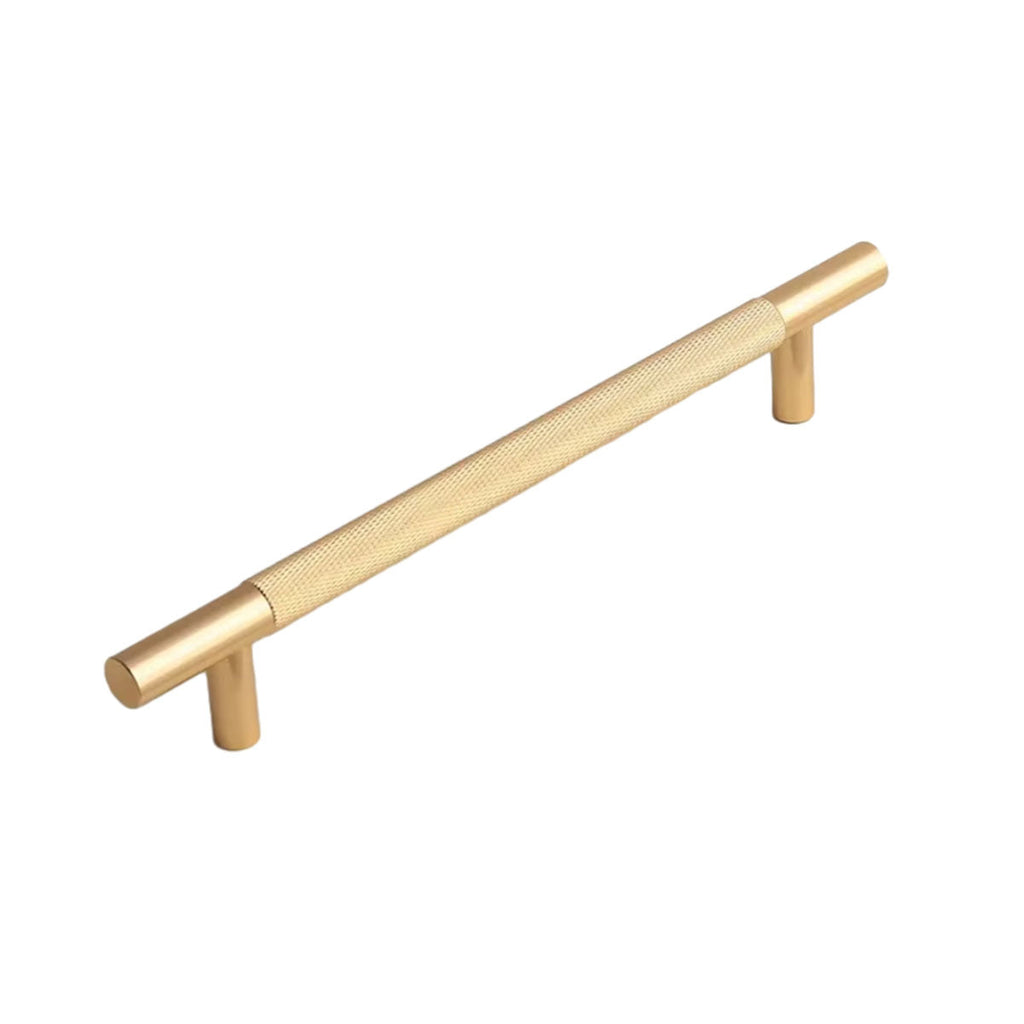 Light Luxury Cabinet Handle Full Copper Gold Straight Knurled Drawer Door Pull - 224mm