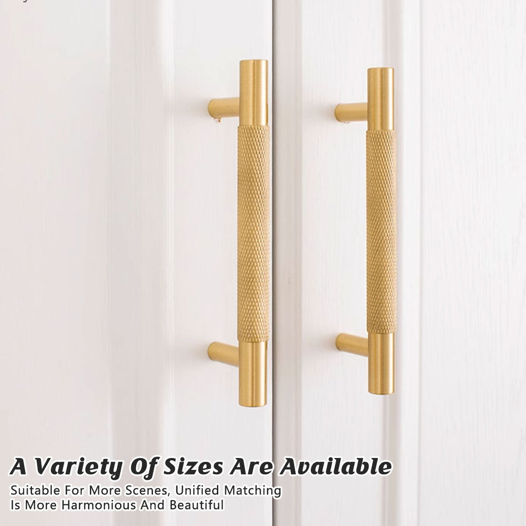 Light Luxury Cabinet Handle Full Copper Gold Straight Knurled Drawer Door Pull - 320mm