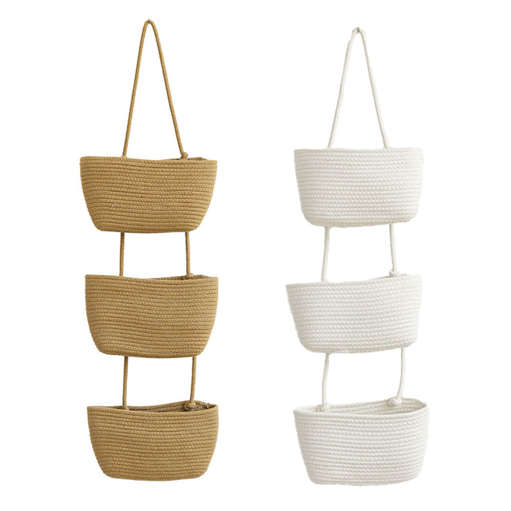 3 Layer Wall Mounted Storage Basket Hanging Organizer Rack for Household Items - Brown