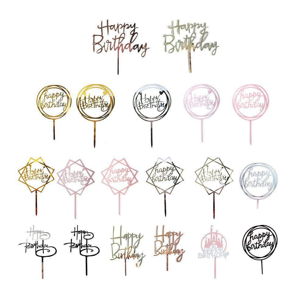 Acrylic Home Happy Birthday Decor Baking Cake Topper Card Party Decor Supply - Black B224